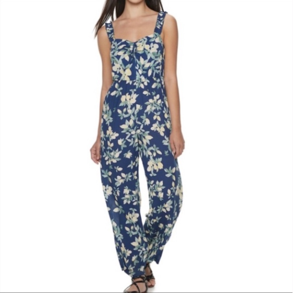 Candie’s Lemon Navy Blue Long-Line Jumpsuit | Size: M